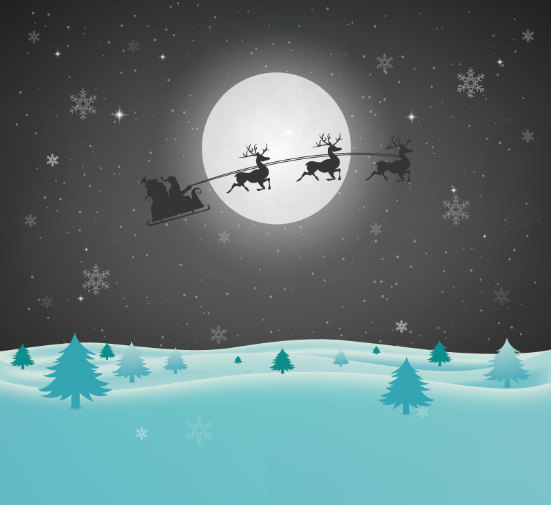 Snowy Christmas Eve sleigh cartoon vector material
