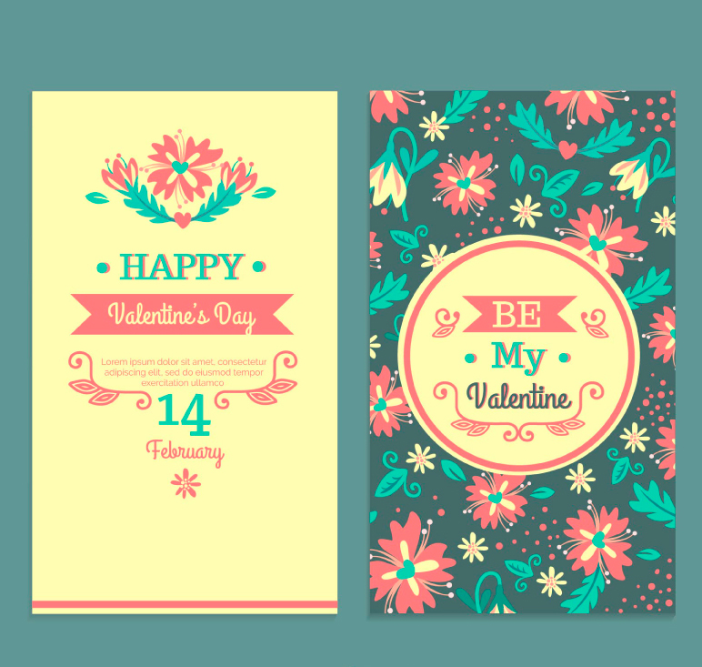 Vintage floral valentine cards vector material