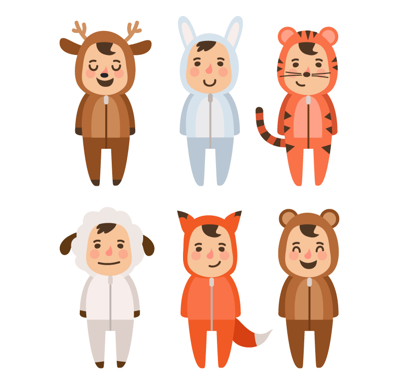6 kids dress wear animal vector material
