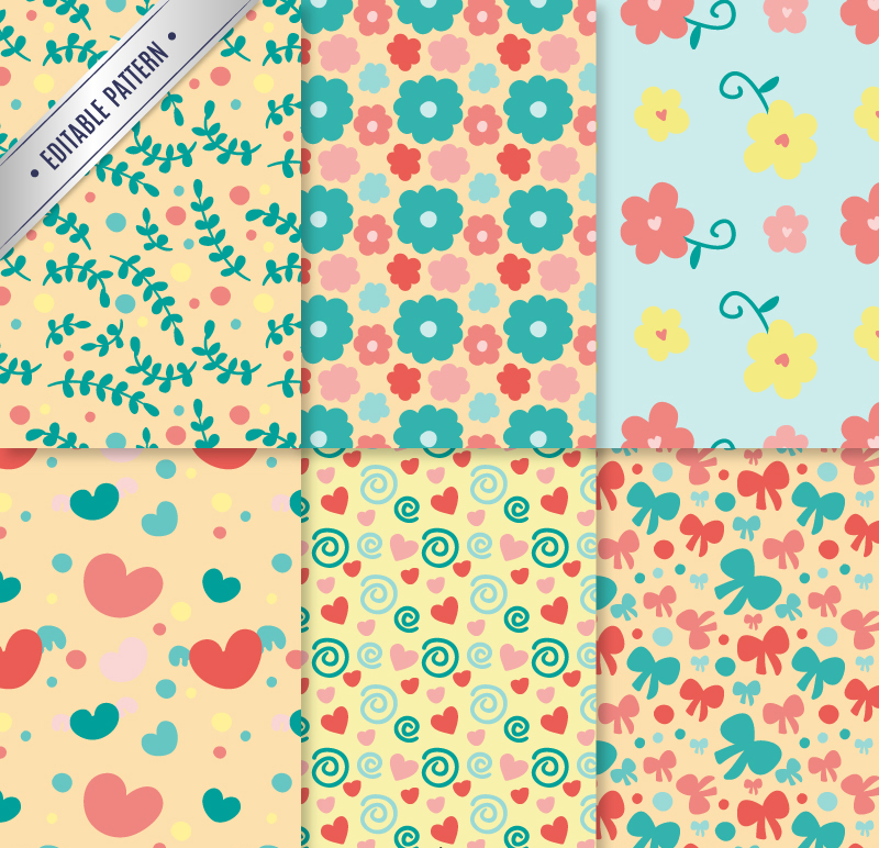 6 cartoon pattern seamless background vector material
