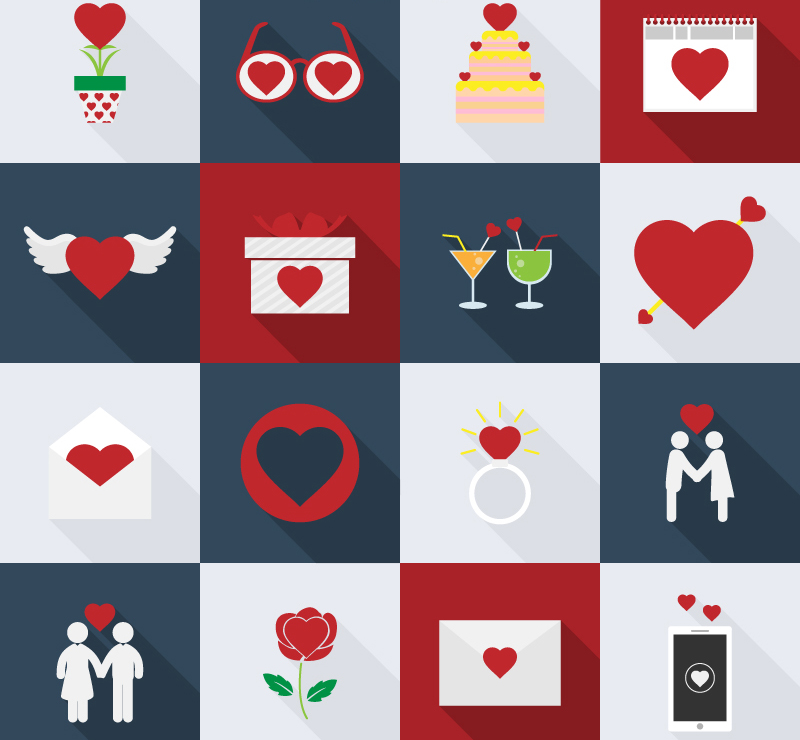 16 models of exquisite love element icon vector material
