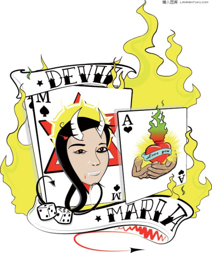 Evil devil flame poker vector material