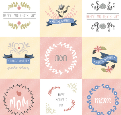 9 Vintage Mother's Day greeting cards vector material
