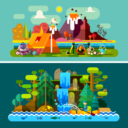 2 camping landscape vector material