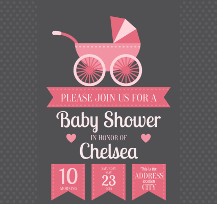 Infant stroller decorated welcome party poster vector
