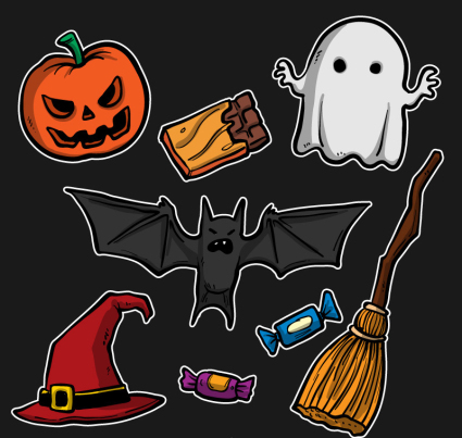 8 cartoon Halloween stickers vector material