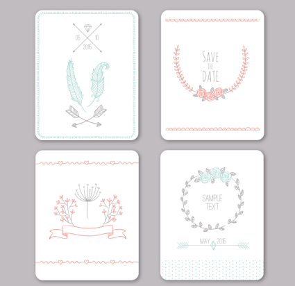 Posters 4 fresh wedding cards vector material