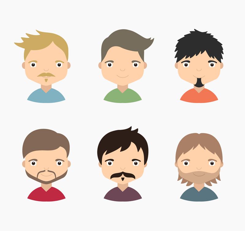 6 cartoon man head vector material