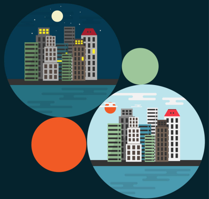 City building day and night vector