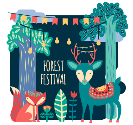 Cartoon forest festival illustration vector material