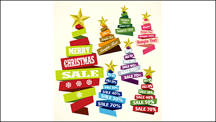 Christmas discount of 7 Ribbon label vector material