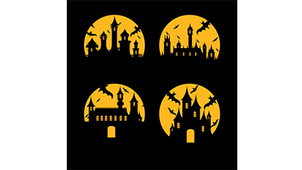 4 Halloween castle circular icon vector