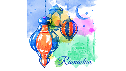 Water Stained Ramadan greeting card vector