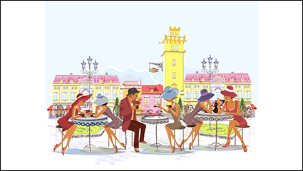 Creative street outdoor cafes illustrator vector material