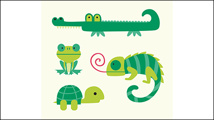 4 green cartoon animals vector material