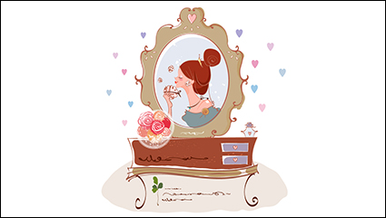 Make-up mirror in front of the girl vector material