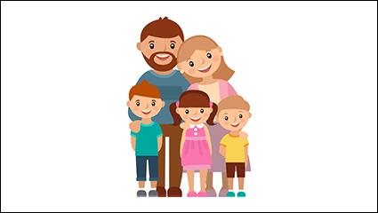Family of five cartoon vector material