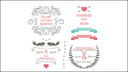 6 wedding design elements vector material