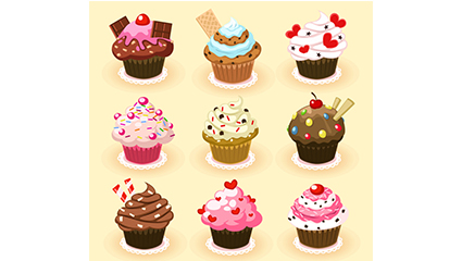 9 delicious cupcakes vector material