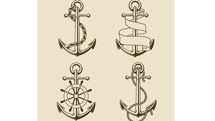 4 anchor retro painted vector material