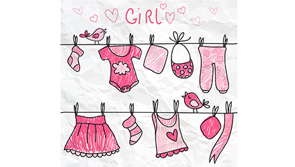 Hand-painted vector material clothesline and clothes