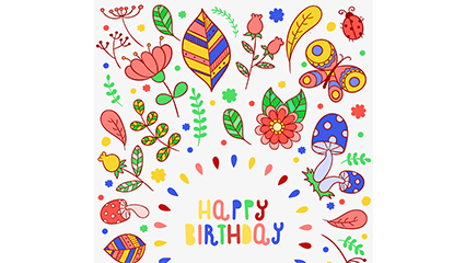 Floral colorful birthday cards vector material