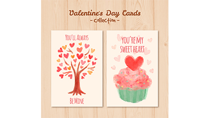 2 Watercolor valentine cards vector material