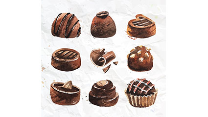 9 Watercolor chocolate sweets vector material