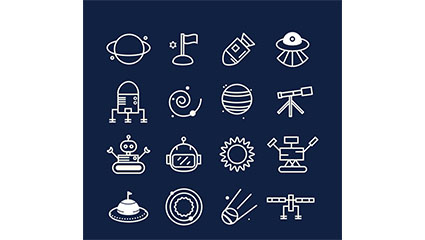 16 models of space exploration icon vector