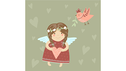 Cute angel girl and birds vector material