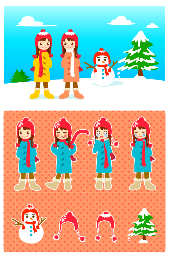 Snowman and the little girl vector 