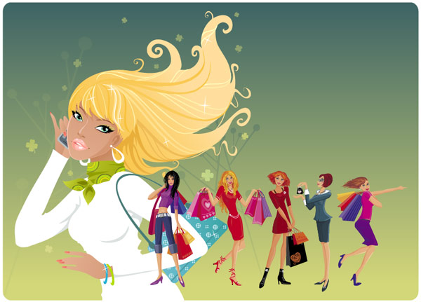 White-collar, scarves, handbags and shopping vector material