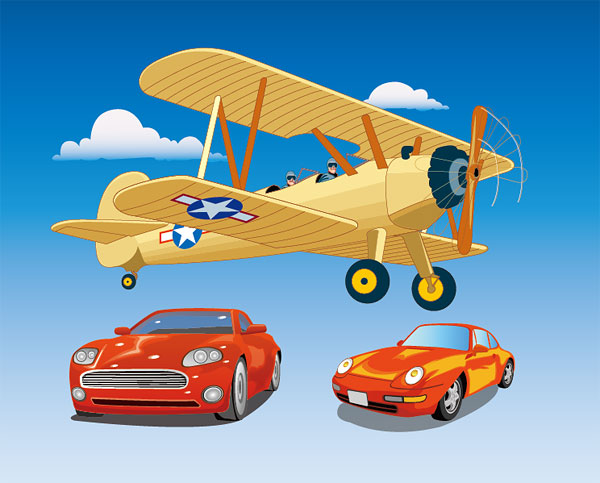 Vehicle Vector Material��Propeller-driven aircraft and sport car