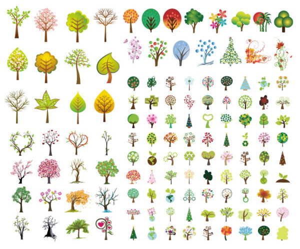 Variety of trees vector material
