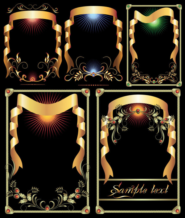 5 gold ribbon pattern vector material