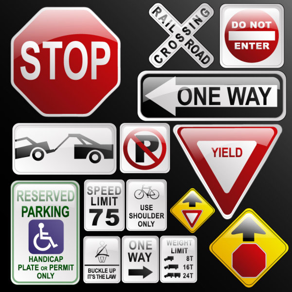 Crystal traffic sign icon vector material