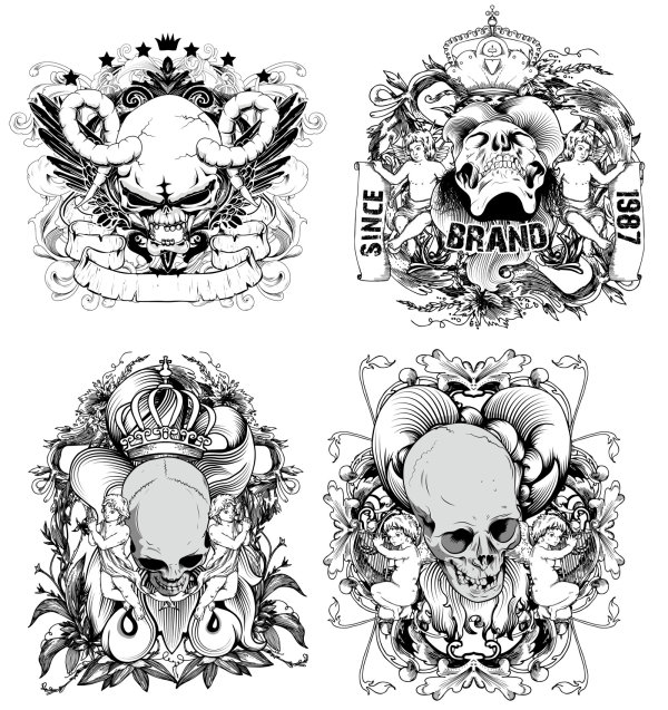 Hand-drawn line draft devil and the angel - vector material