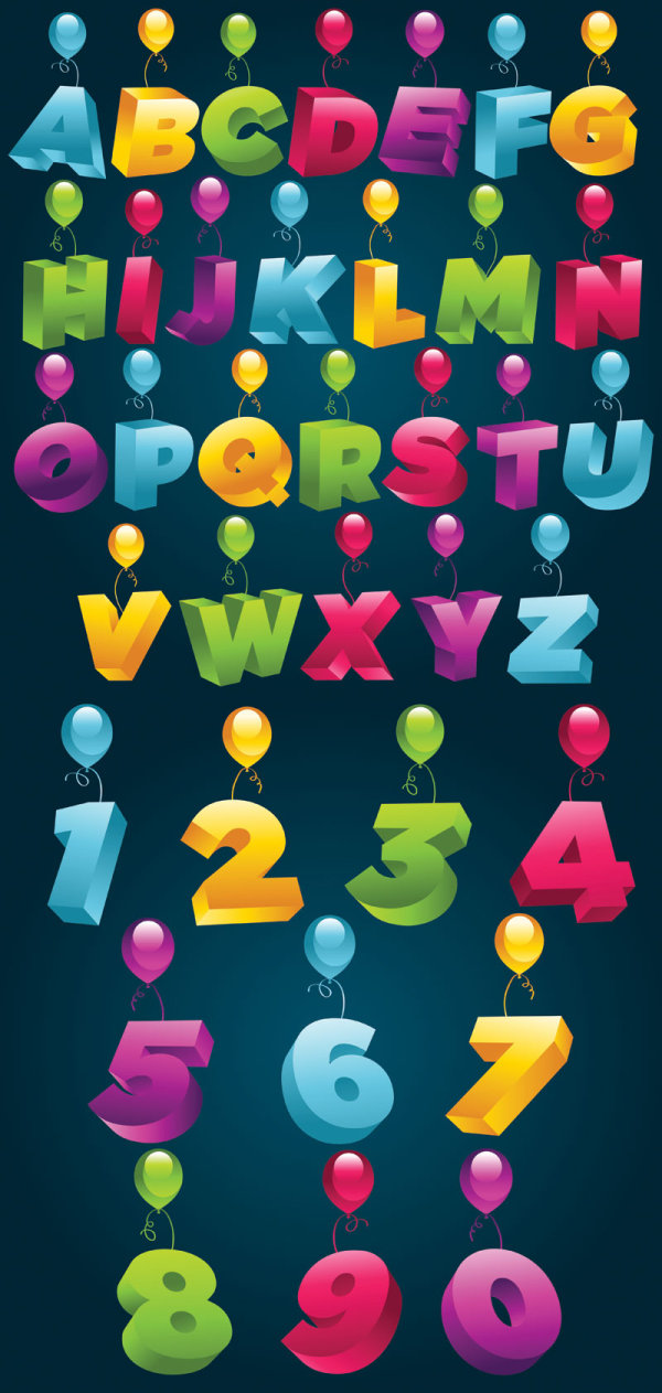 3D three-dimensional alphanumeric - Vector