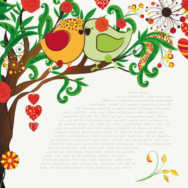 Hand-drawn illustrations of love birds 03-- vector material
