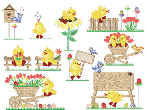 Cute Easter egg chicks vector material