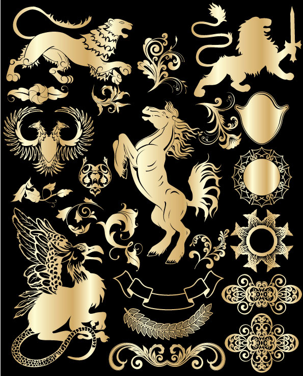 Golden European design elements vector material -1