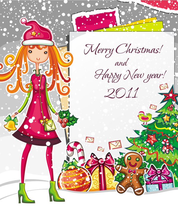 Christmas cartoon girl image - vector material