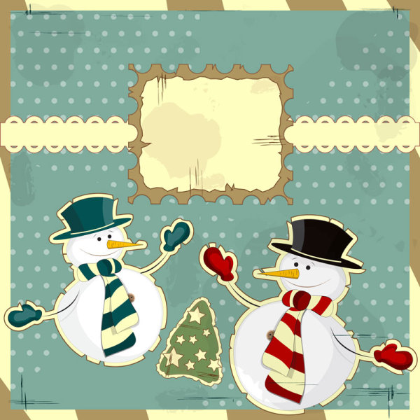 Snowman decorative painting 03 - vector