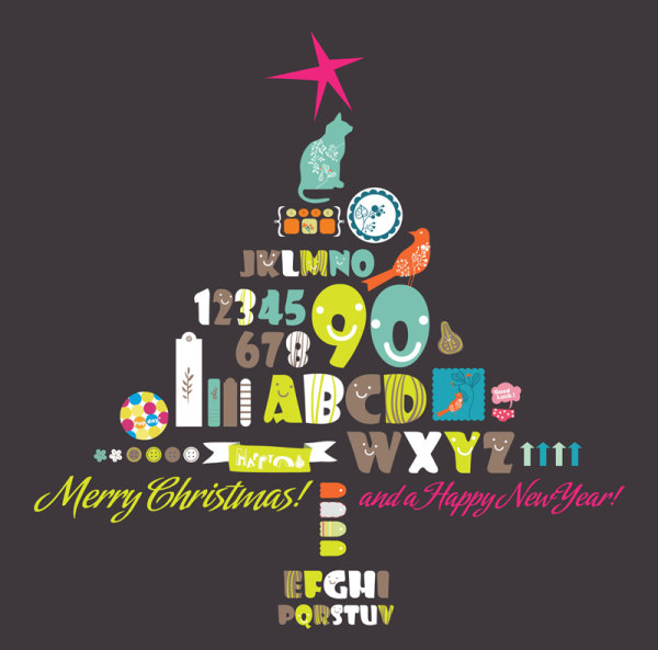 Cartoon Christmas tree elements 02 - vector material