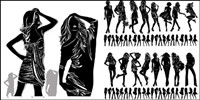 Beautiful girl black and white silhouette vector material