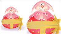 Cartoon bunny and egg 05-- vector material