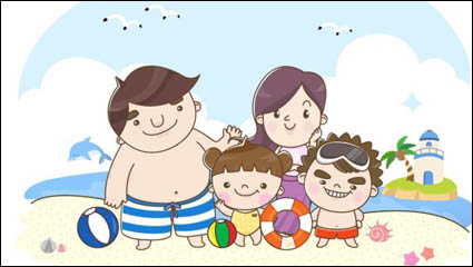 One family go to the beach vector