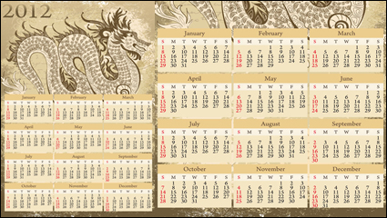 Year of the Dragon 2012 calendar vector material