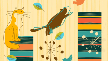 Cute line art cat pattern 04 - vector material