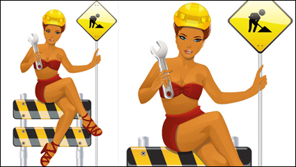 Sexy beauty workers 01 - vector material